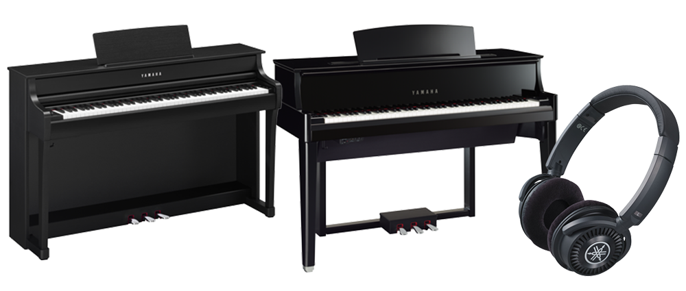 Headphones and Yamaha pianos