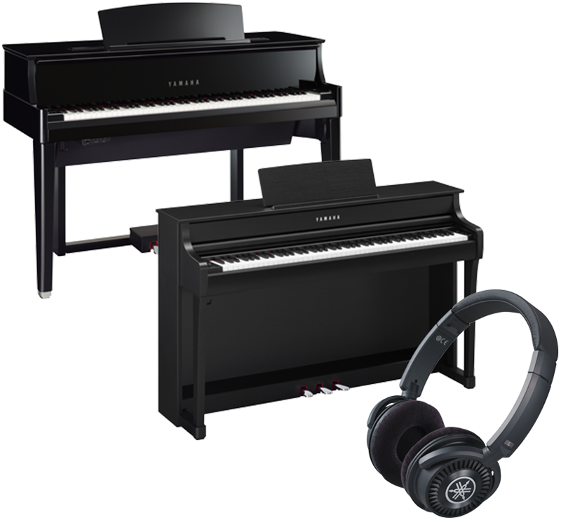 Headphones and Yamaha pianos